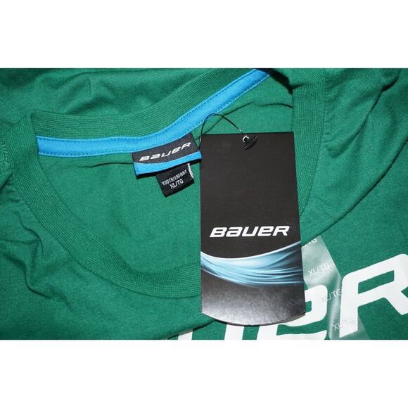 Youth Kids Xlarge - Bauer Hockey Logo Core Tee - Green XL Apparel Shirt - Picture 3 of 4